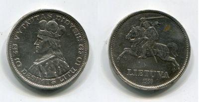 Монета серебро 10 лит 1936 года. Литовская Республика