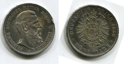 Монета серебро 5 марок 1888 Германия (Пруссия)