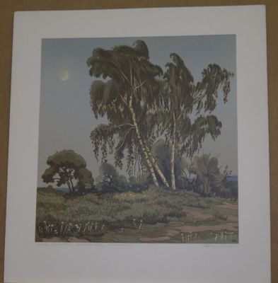 Цветная линогравюра "Майский вечер" Москва- Крылатское". Художник-график Каримов А.Н. , 1983