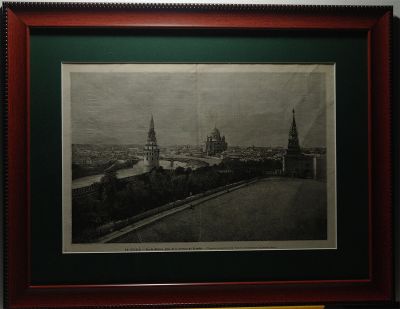 Антикварная литография "Панорама из Кремля в сторону Храма Христа Спасителя". Франция 1883 год