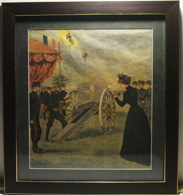 Осмотр Русским императором Николаем II выставки вооружений во Франции.Старинная хромолитография 1896 года