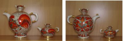 Чайный набор "Красные петухи". Ленинградский фарфоровый завод