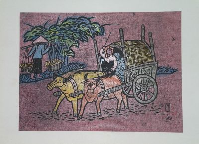 Картина акварелью "Будни Вьетнама". Вьетнамский художник-акварелист Luong-Xuan-Nhi