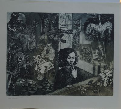 Станковая графика офорт "Раздумье". Художник Иванюк И.Е. ,1982 год